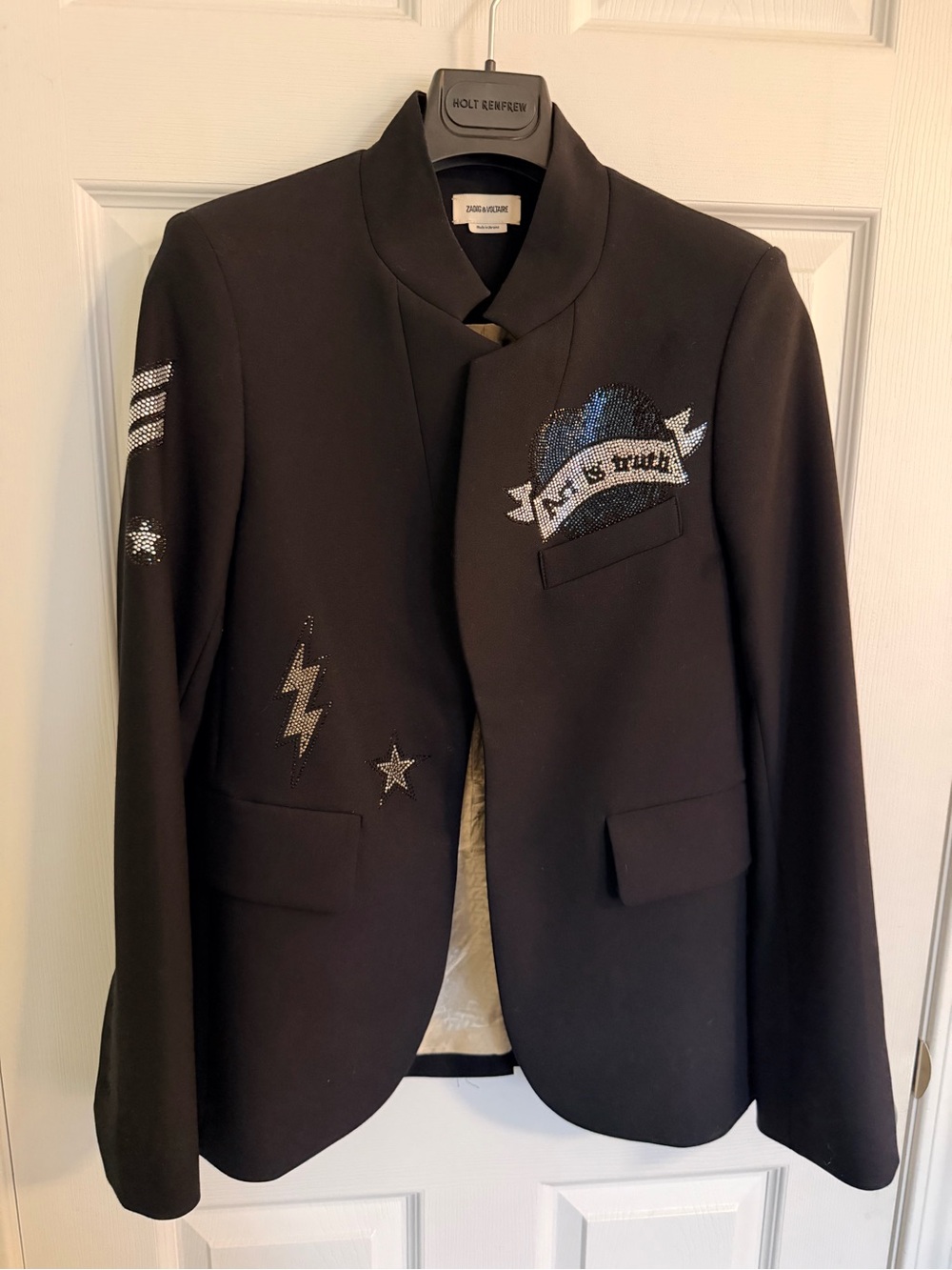 Zadig & Voltaire Black Embellished Crystal Patch Blazer
